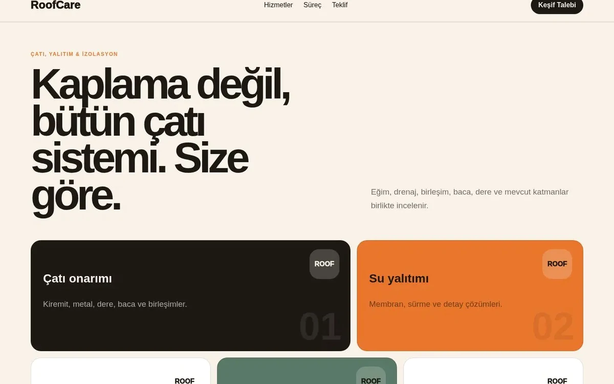 Çatı & Yalıtım web sitesi koleksiyonu