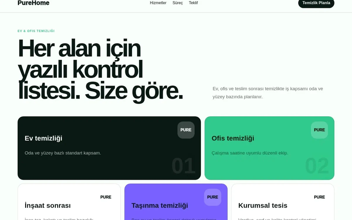 Ev & Ofis Temizliği web sitesi koleksiyonu