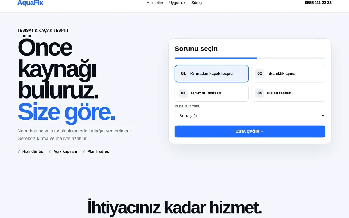 Tesisat & Kaçak Tespiti web sitesi koleksiyonu