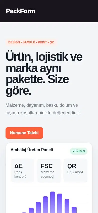 PackForm mobil görünümü