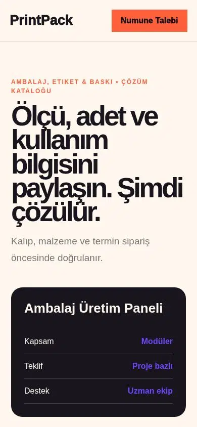 PrintPack mobil görünümü