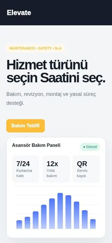 Elevate mobil görünümü