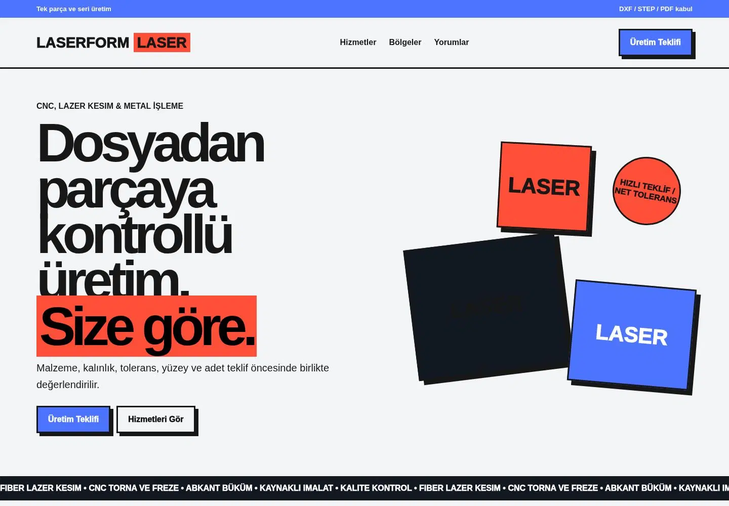 LaserForm YB-CNC-001 web sitesi modeli