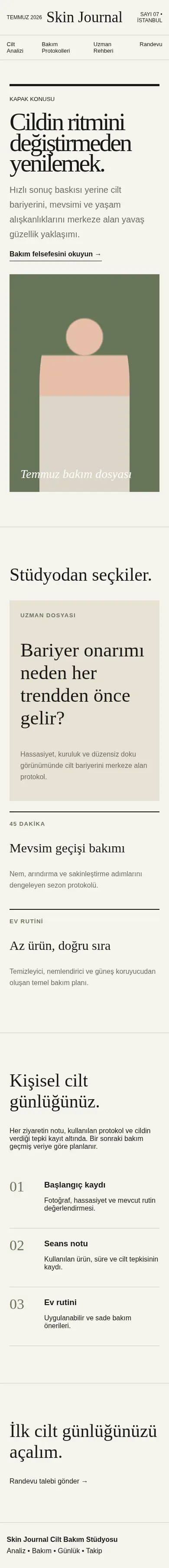 Skin Journal mobil görünümü