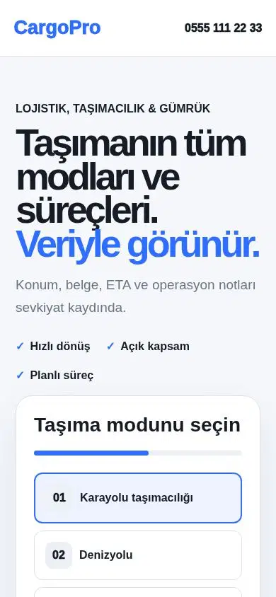 CargoPro mobil görünümü