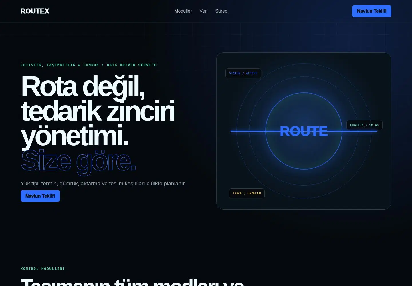 RouteX YB-LOJ-001 web sitesi modeli