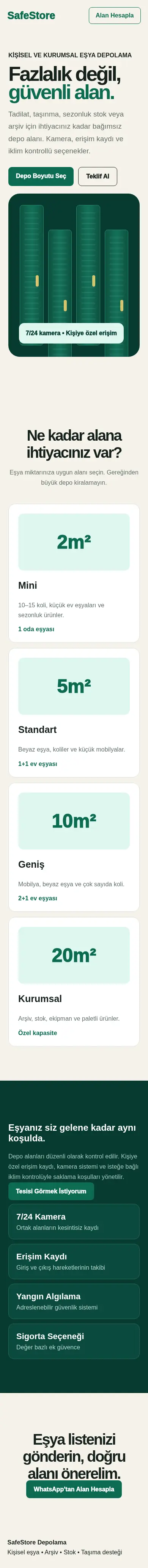SafeStore mobil görünümü
