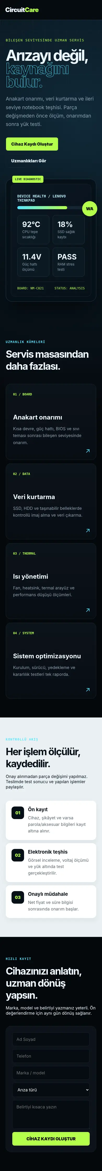 CircuitCare mobil görünümü