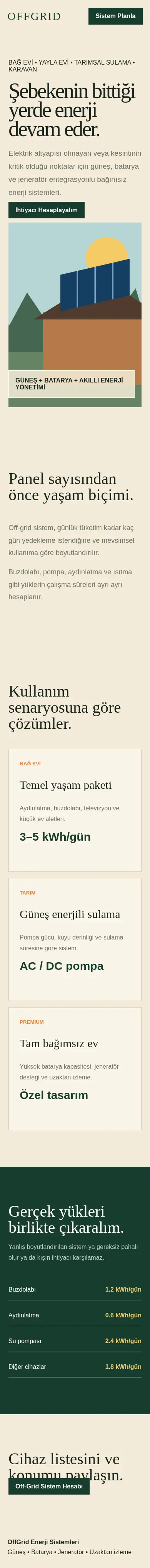 OffGrid mobil görünümü