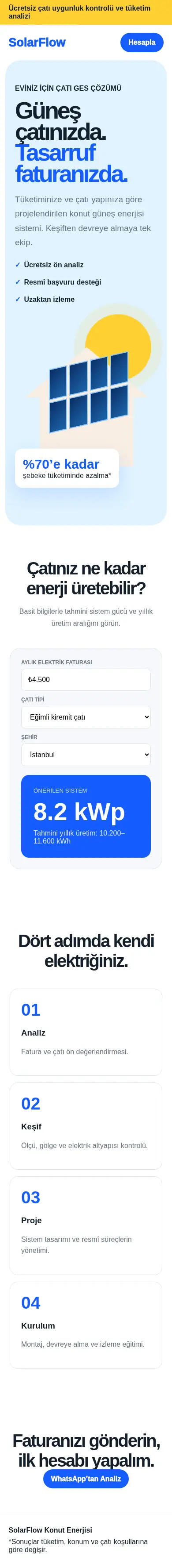 SolarFlow mobil görünümü