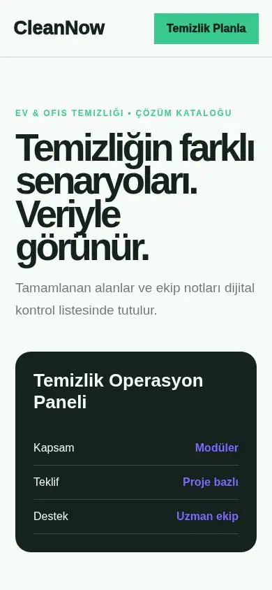 CleanNow mobil görünümü