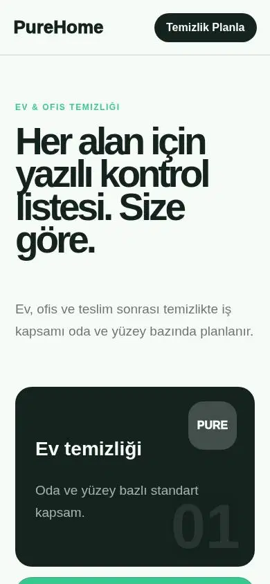 PureHome mobil görünümü