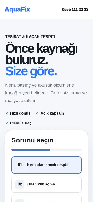 AquaFix mobil görünümü