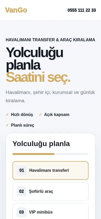 VanGo mobil görünümü