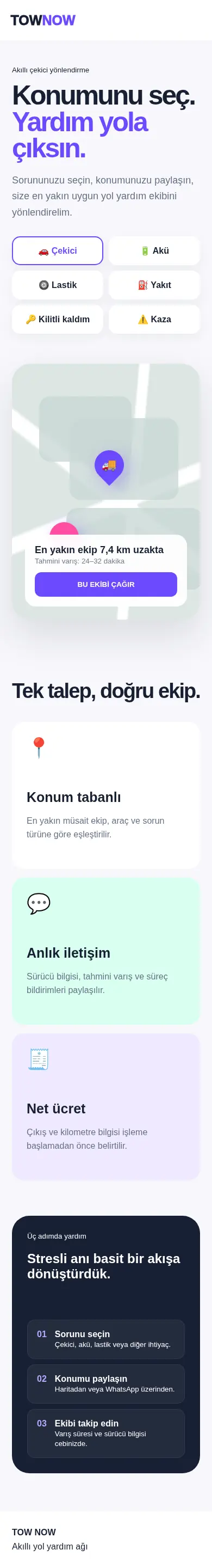 TowNow mobil görünümü
