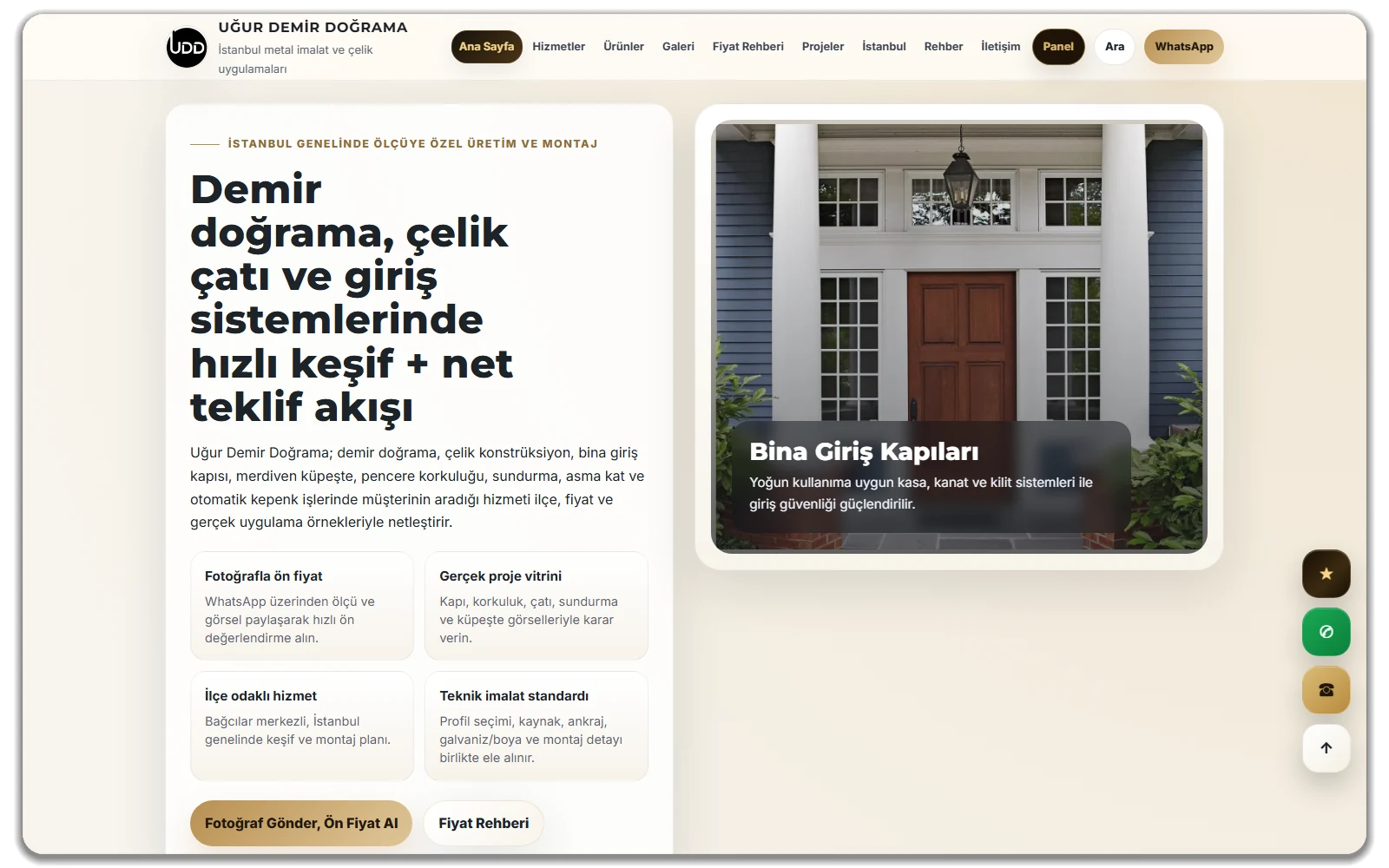 Uğur Demir Doğrama web sitesi vitrin görünümü