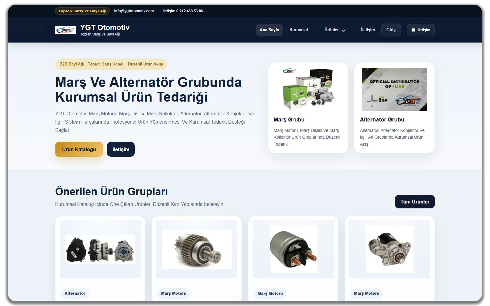 YGT Otomotiv web sitesi vitrin görünümü