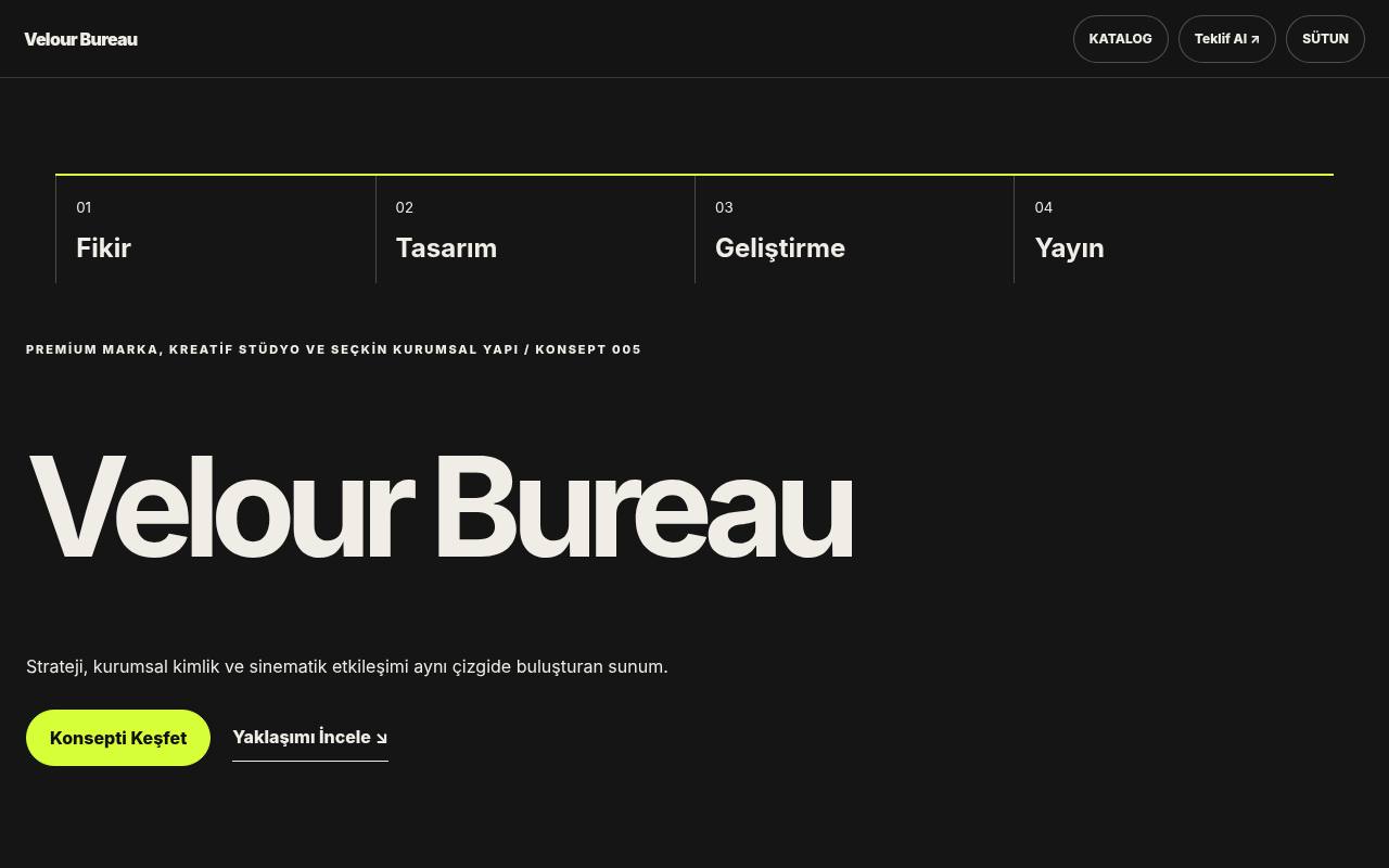Velour Bureau tam site tasarım görünümü