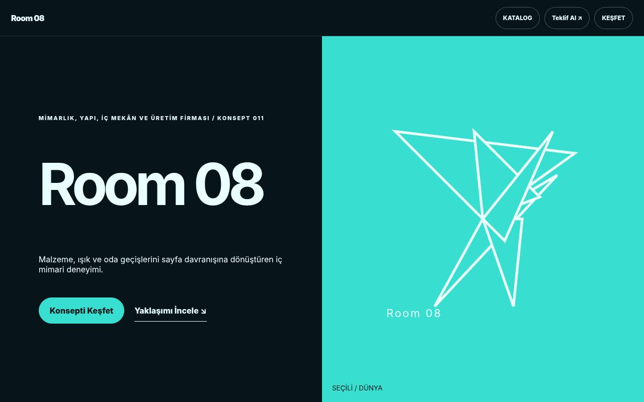 Room 08 tam site tasarım görünümü